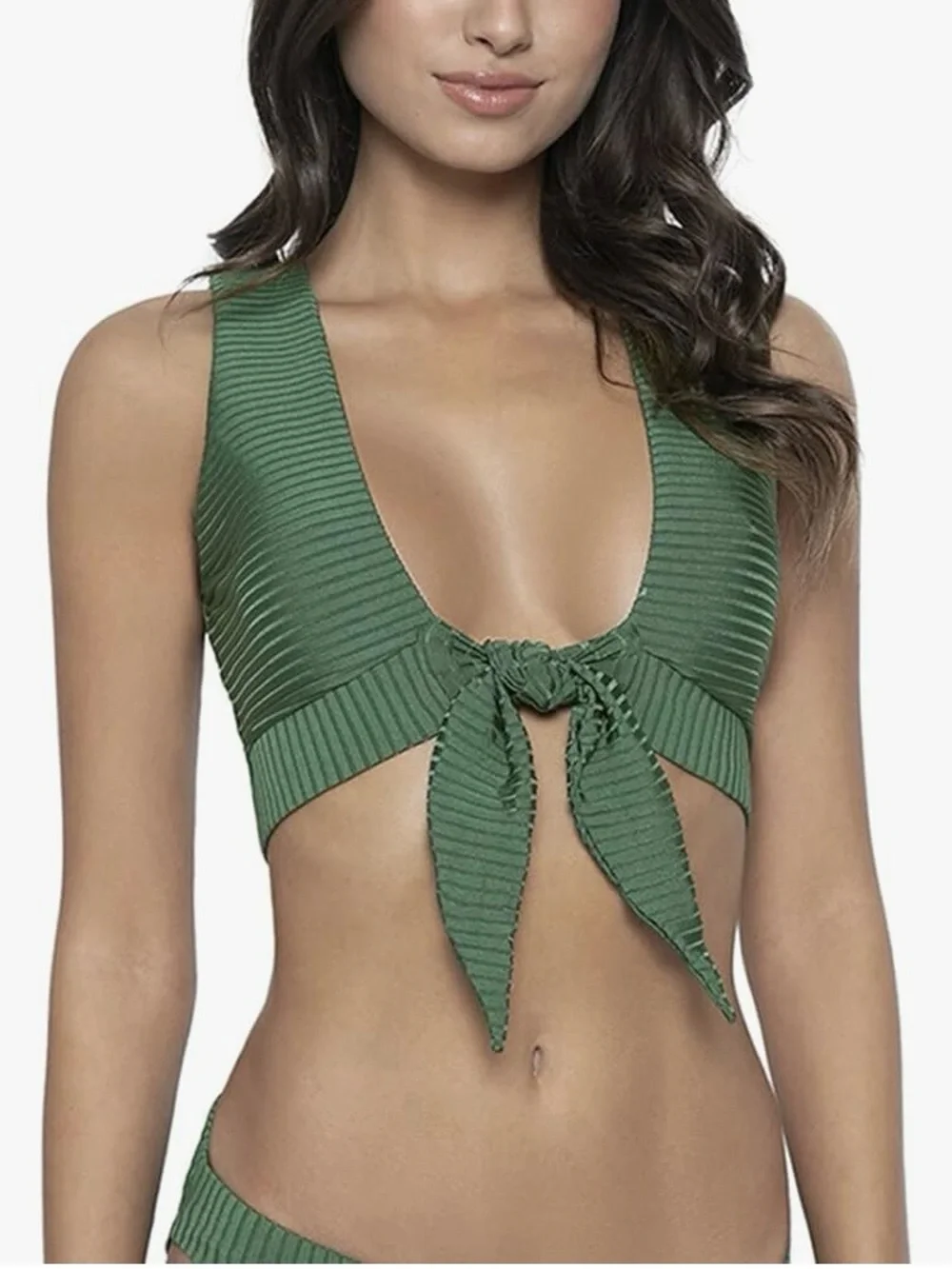 PQ Swim Emerald Keyhole Crop Top High Neck Bikini Top New